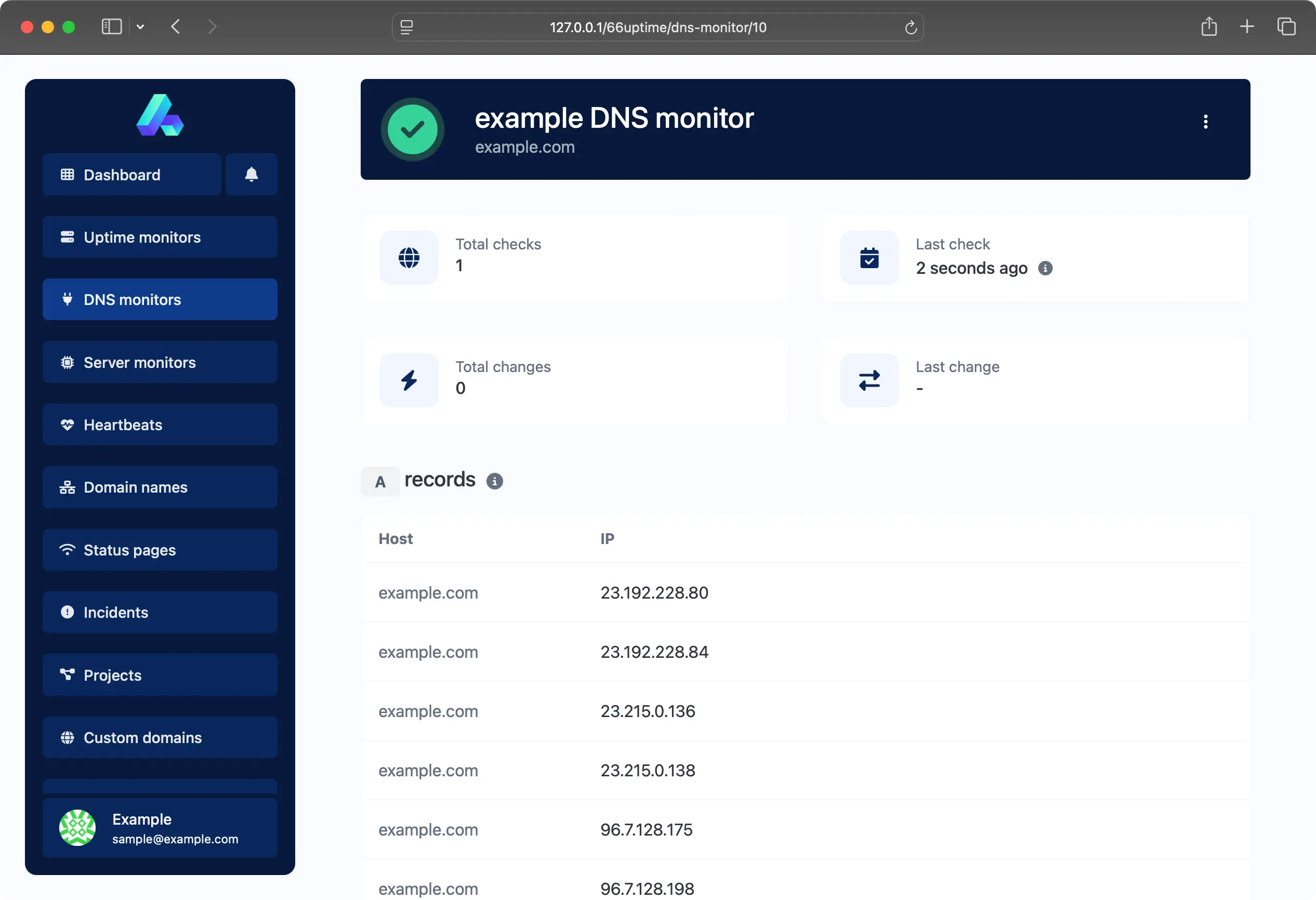 تصویر صفحه مانیتور DNS برنامه