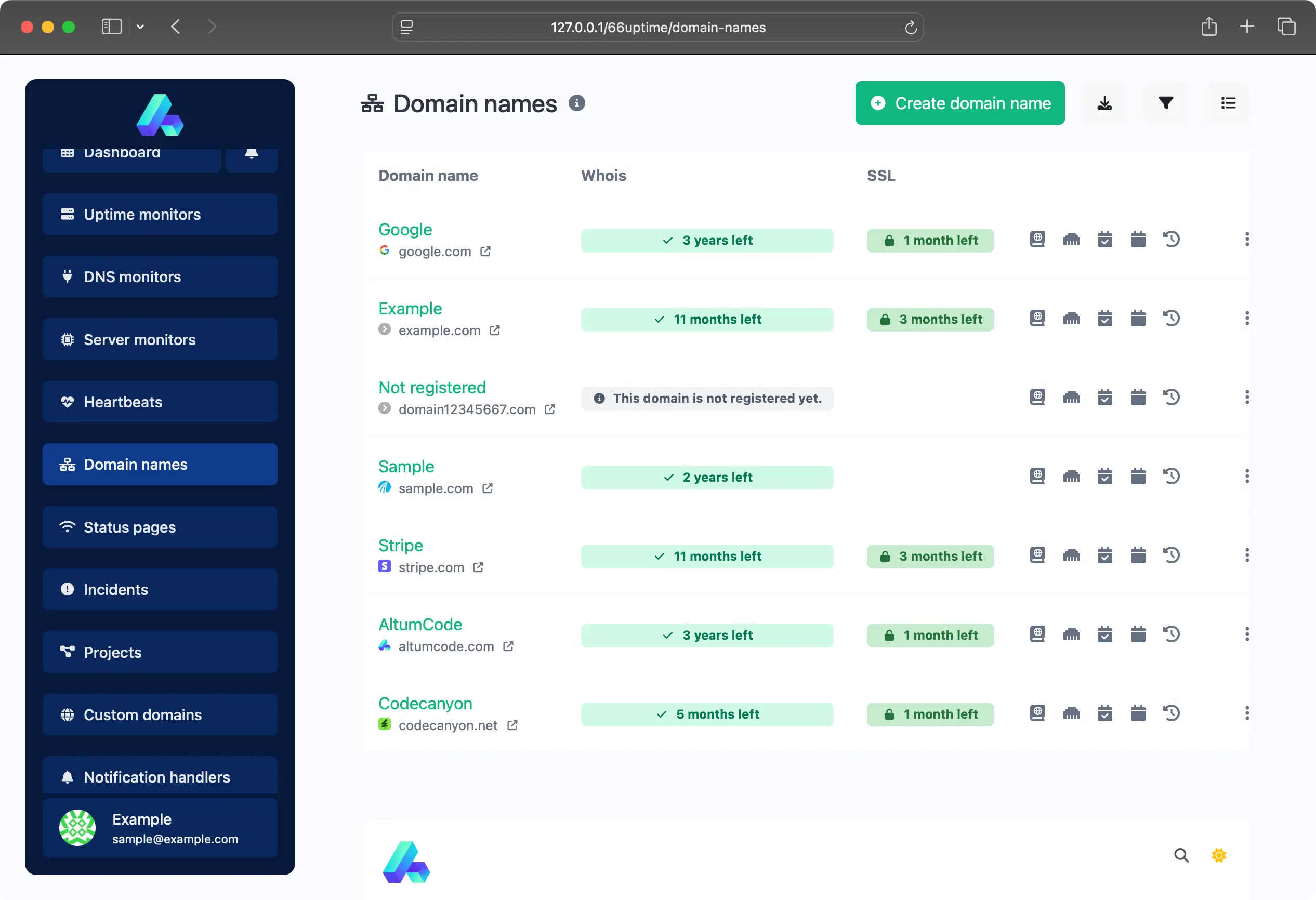 تصویر صفحه فهرست نامهای دامنه برنامه